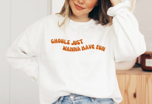 Retro Halloween Sweatshirt, Ghouls Just Wanna Have Fun Sweater, Ghouls Night Out Crewneck, Cute Groovy Fall Shirt, Halloween Party Pullover