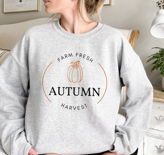 Farm Fresh Autumn Harvest Sweatshirt, Cute Pumpkin Crewneck Sweater, Aesthetic Fall Outfits, Thanksgiving Shirt, Fall Vibes Pullover