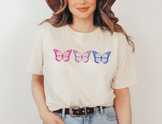 Bisexual Pride Shirt, Bi Butterfly Pride Tee, Subtle Bisexual Flag Tshirt, Butterflies LGBTQ Outfit, Queer Bi Pride Month