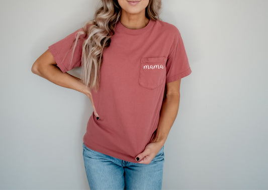 Mama Shirt, Comfort Colors Pocket Mama Tee, Mother's Day Gift, Pregnancy Reveal T-Shirt, Gift for New Mom, Baby Shower Gift