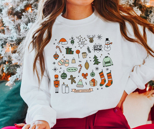 Cute Christmas Sweatshirt, Holiday Crewneck, Ugly Christmas Sweater, Little Things Doodles, Xmas Party Jumper, Christmas Pajamas Gift
