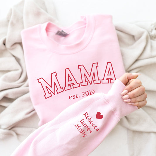 Custom Mama Sweatshirt with Kids Names on Sleeve, Mother's Day Gift, New Mom Gift, Birthday Gift for Mom, Personalized Mama Sweater