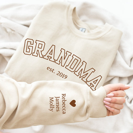 Grandma Sweatshirt with Kids Name on Sleeve, Personalized Gifts for Nana, Birthday Gift Grandmother, Mother's Day Gifts, Custom Nana Sweater