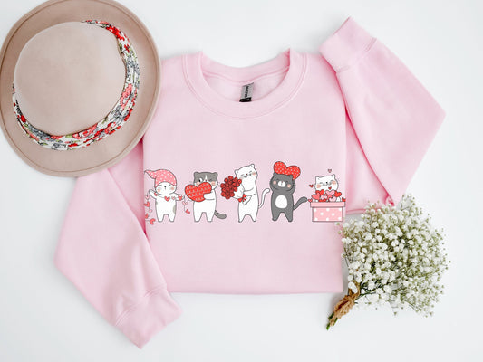 Cat Valentine's Sweatshirt, Valentine's Gift for Cat Lover, Women's Valentine's Crewneck, Cute Cat Mom Shirt, Funny Valentine's Sweater