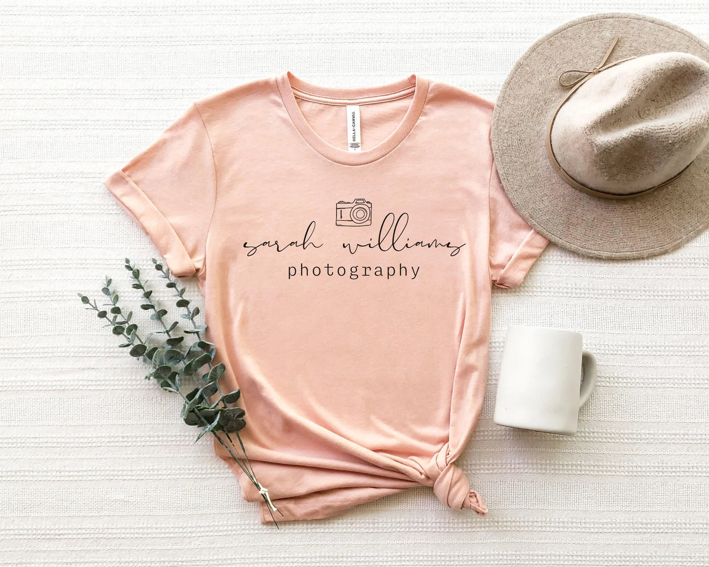 custom photographer t-shirt with camera icon in heather peach